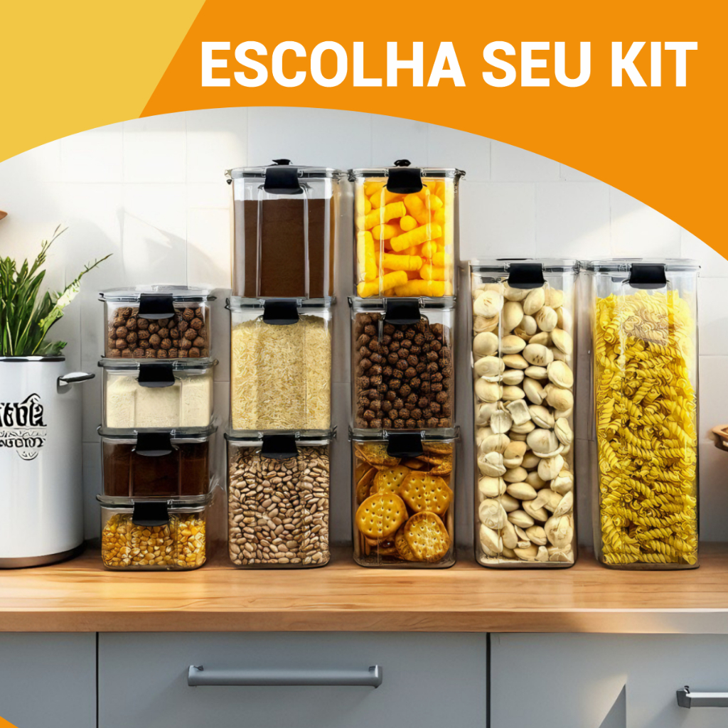 Imagem Monte seu Kit Pote Hermético para Mantimentos de Cozinha Dispensa Armário Plástico