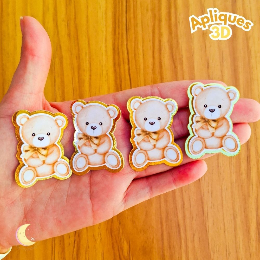 Aplique 3D Ursinho Neutro Chá de Bebê|Chá Revelação Personalizado para Lembrancinhas Festa Infantil