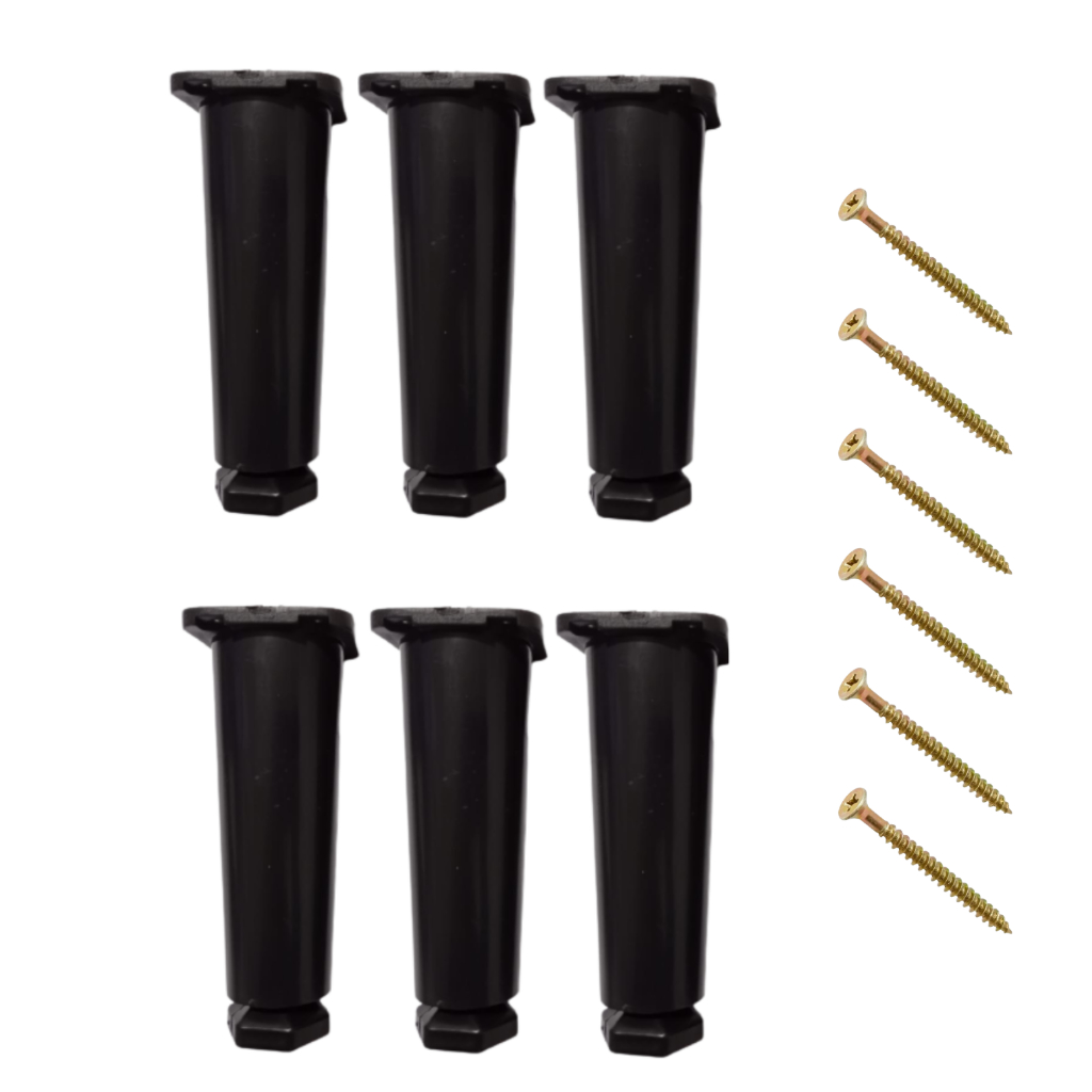 Kit 5/6 Pés Para Armário Cozinha Regulável Gabinete de Pia Geli Preto c/ Parafuso