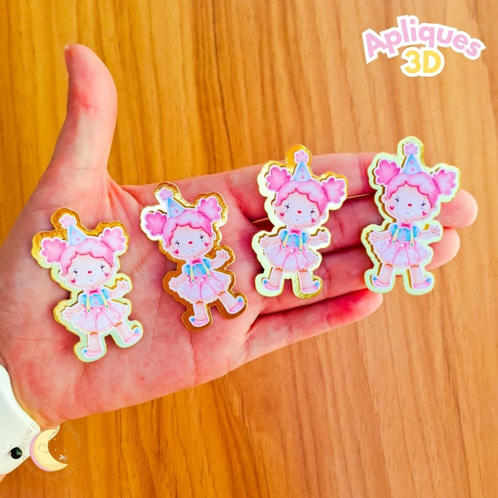 Aplique 3D Circo Rosa Palhacinha Personalizado para Lembrancinhas Festa Infantil