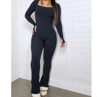 Macacão Feminino Flare Manga Longa Costas Nua Suplex em Oferta na Shopee