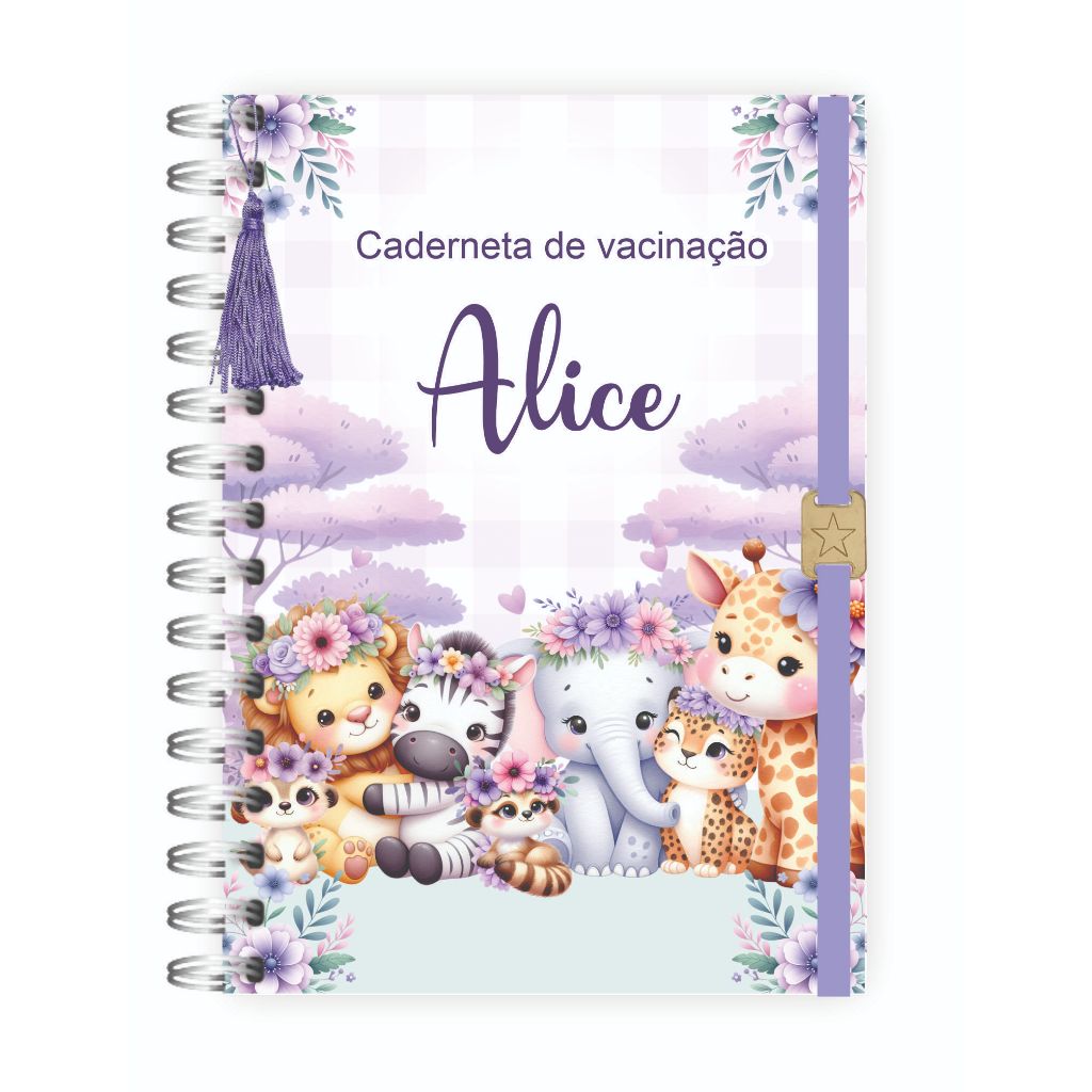 Caderneta de saúde/vacinação capa dura personalizada c/nome completa c/elástico tessel passante amiguinhas lilás em Oferta na Shopee