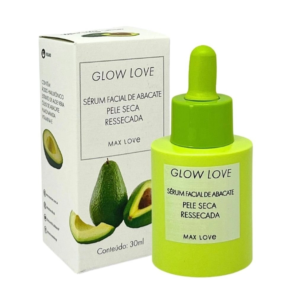 Sérum Facial de Abacate Glow Love Max Love - Mais vendido - Vitamina E - Aloe vera - Possui ação antioxidante