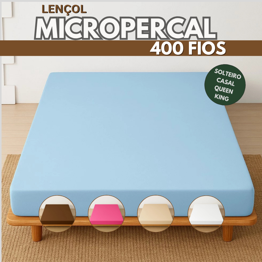 Lençol Micropercal Liso 400 Fios - AVULSO - Solteiro / Casal / Queen / King em Oferta na Shopee