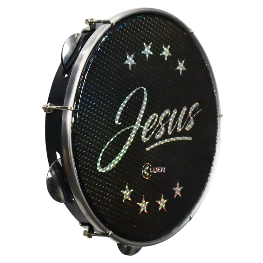 Pandeiro ABS Preto 10 Pele Holografica Jesus Cor Preto Cod 40221PT/PT