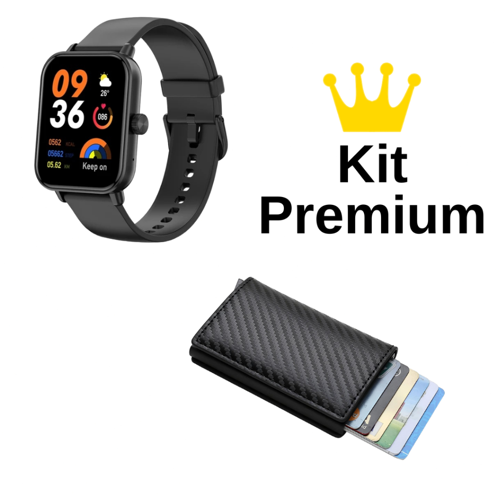 Kit Premium: Smartwatch Colmi P81 + Carteira Black | Bluetooth, IP68, Antifurto, Porta Cartões.