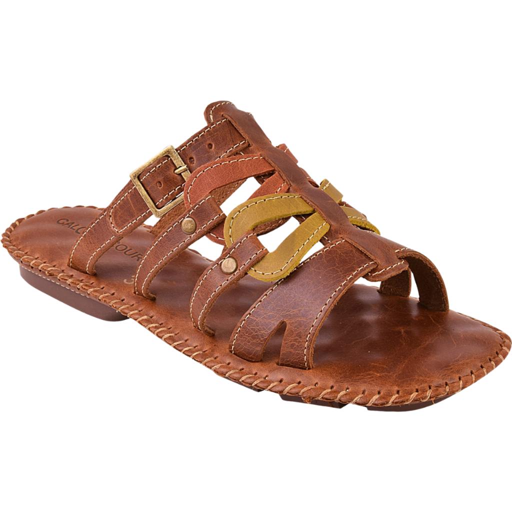 Sandália Rasteira Em Couro Legitimo Feminino Solado Costurado Com Fivela Antiderrapante em Oferta na Shopee