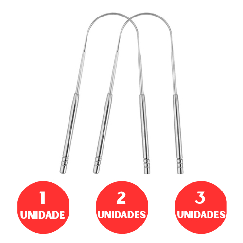 Limpador Raspador de Língua Inox Limpador Bucal Anti Mau Hálito Higiene Oral Profunda Saúde Bucal