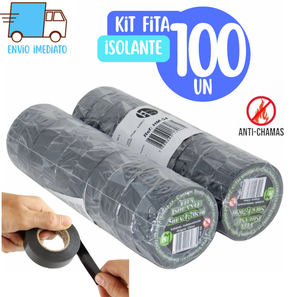 Kit 100 Fitas isolante Antichama Preta para Eletricista uso Geral Domestico e Industrial - 5m em Oferta na Shopee