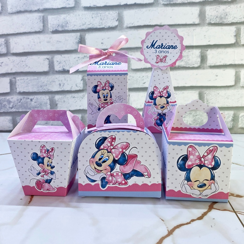 PEGUE E MONTE Kit Festa Minnie Rosa Aquarela Personalizados | Caixinhas | Lembrancinha | Mimos | Aniversário Infantil