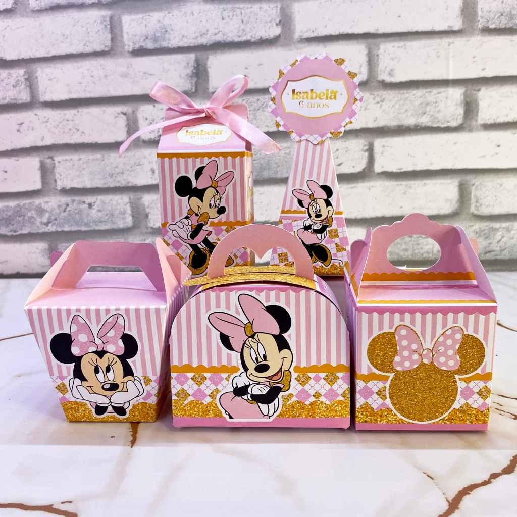PEGUE E MONTE Kit Festa Minnie Rosa e Dourado Personalizados - Caixinhas | Lembrancinhas | Mimos | Aniversário Infantil
