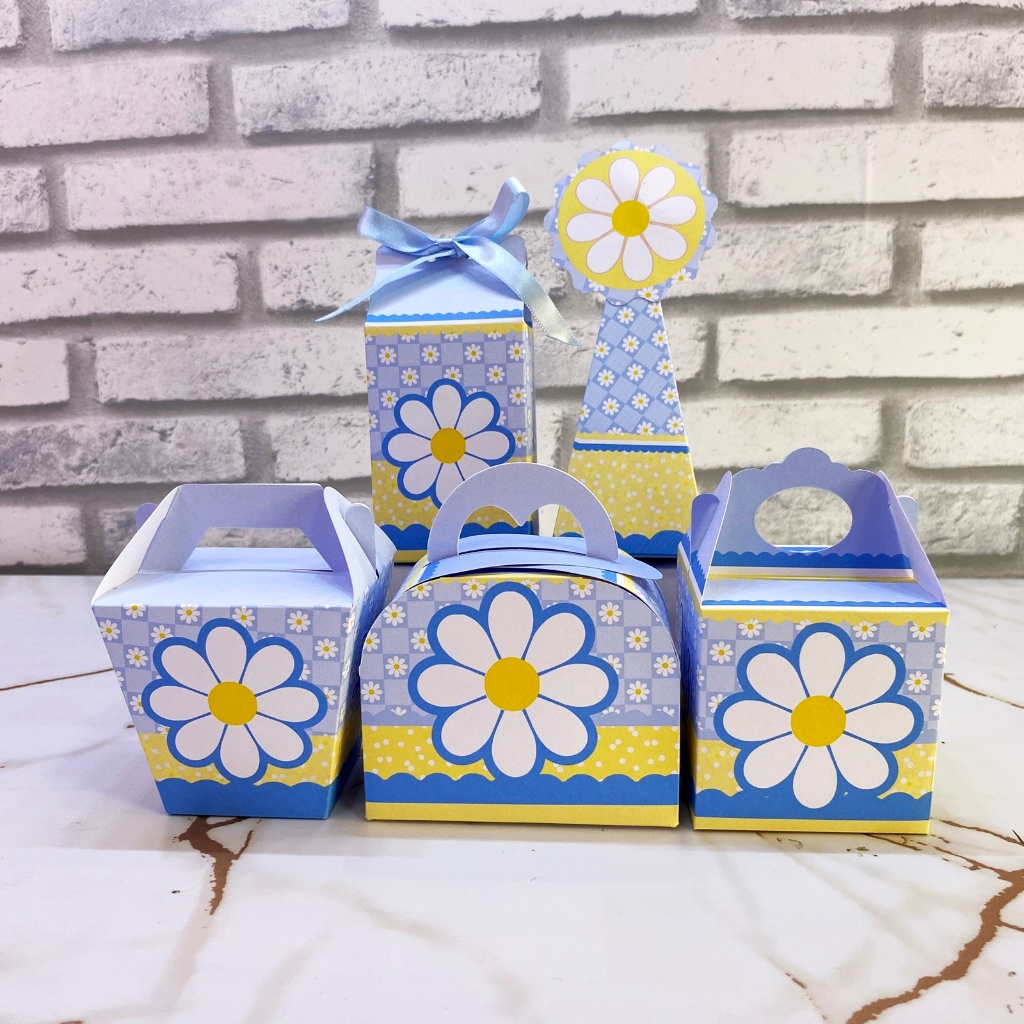 PEGUE E MONTE Kit Festa Margaridas Azul Personalizados | Caixinhas | Lembrancinha | Mimos | Aniversário Infantil