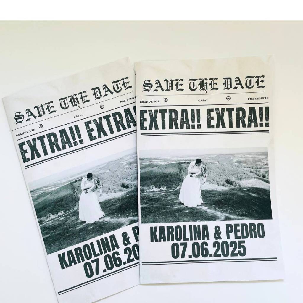 Jornal dos Noivos | Aniversario | Bebê a caminho | empresa Personalizado - Save the Date Criativo