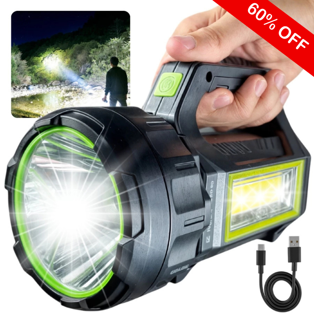 LANTERNA  Holofote LED 30W TD-6000A Recarregável Pesca Trilha Camping- Preto