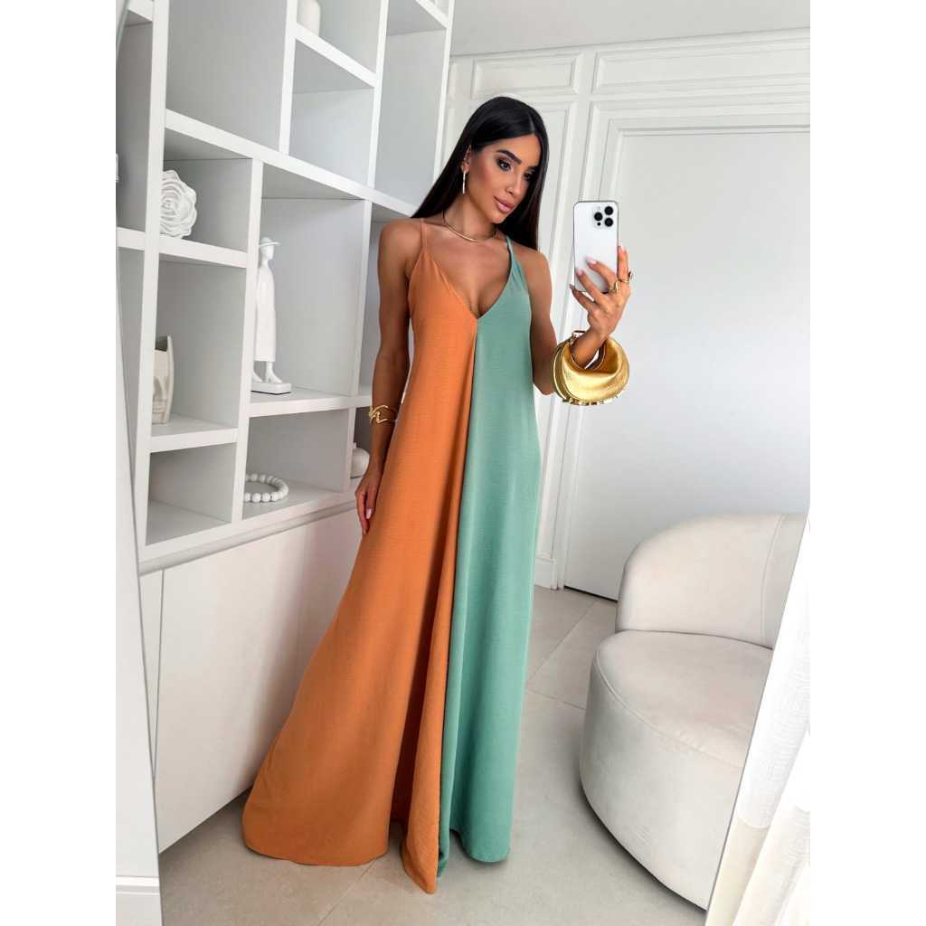 Vestido Longo Com Alçinha Modelo Exclusivo Virginia e Ana Castelo Festa