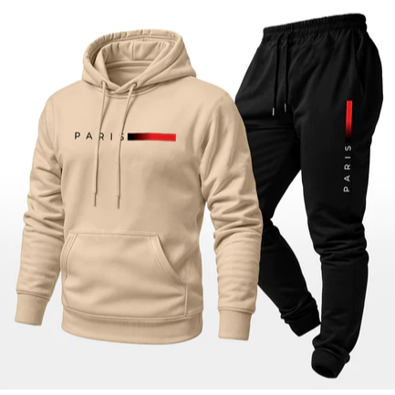 Conjunto Moletom Unissex Estampado Paris Calça e Blusa Com Capuz Bolso Canguru