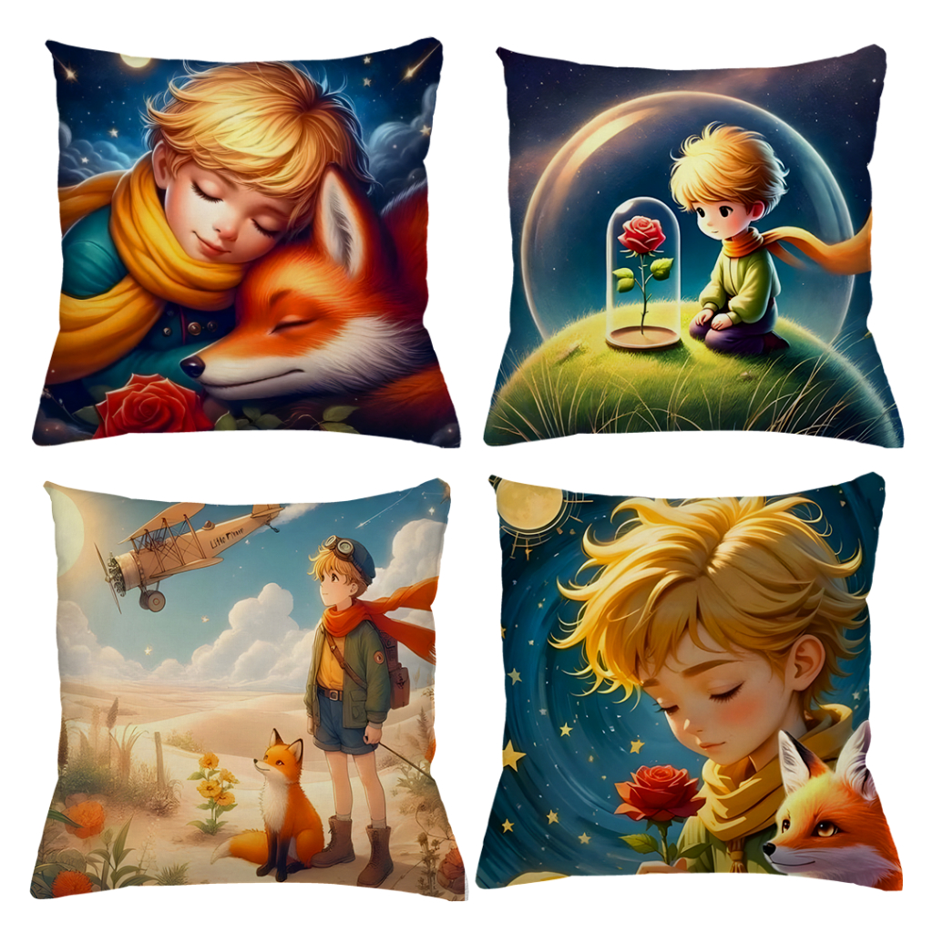 KIT 4 CAPAS DE ALMOFADAS O PEQUENO PRÍNCIPE TAMANHO 45X45