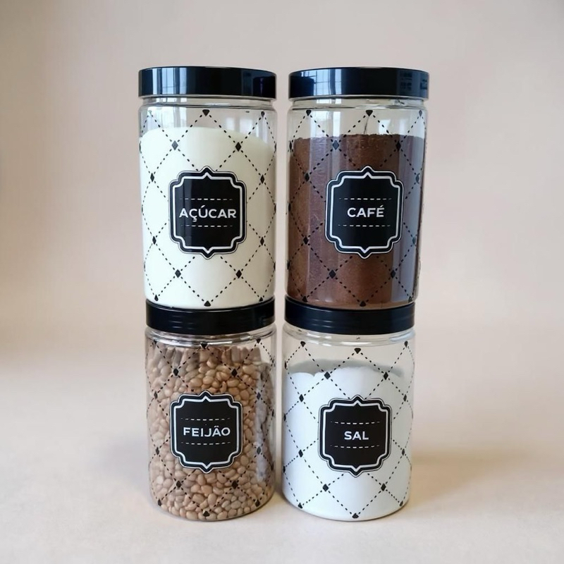 [KIT] 4 (Quatro) POTES MANTIMENTOS (1700ml) CAFE-SAL-AÇUCAR-FEIJÃO (LANÇAMENTO)