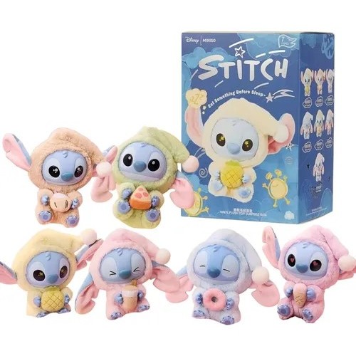 Boneco Stitch Labubu Eat Something Before Sleep Caixa Surpresa Boneco Pelúcia e Vinil