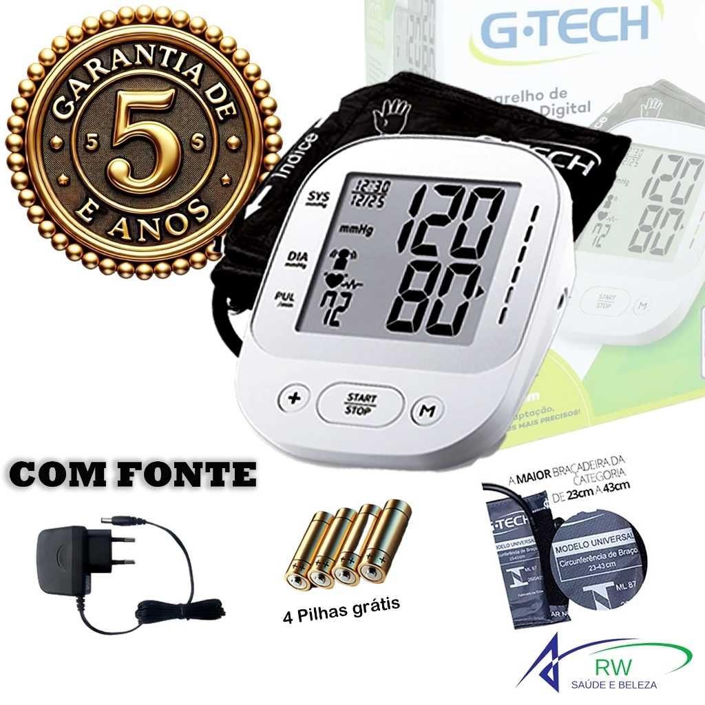 Aparelho De Pressão Digital Automático de Braço G-tech LA800 pilhas e Fonte 5 anos de Garantia