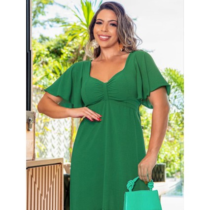 Vestido Longo Duna Feminino Decote V Saia Franzida em Oferta na Shopee