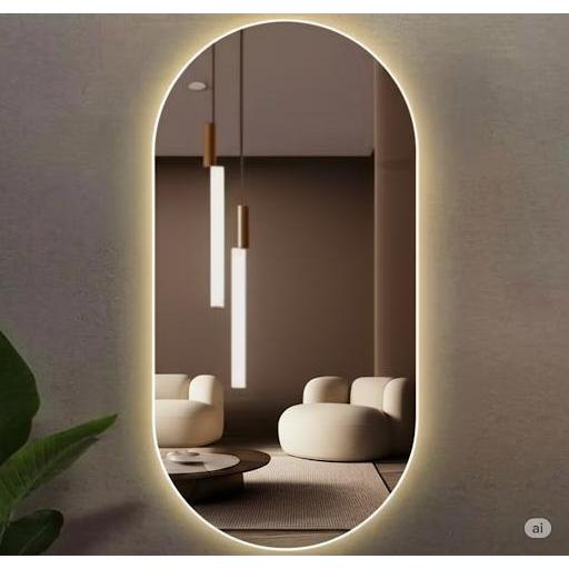 Espelho Grande De Parede Oval Com Led Sem fio Orgânico Banheiro Sala Quarto Luz Quente E Fria