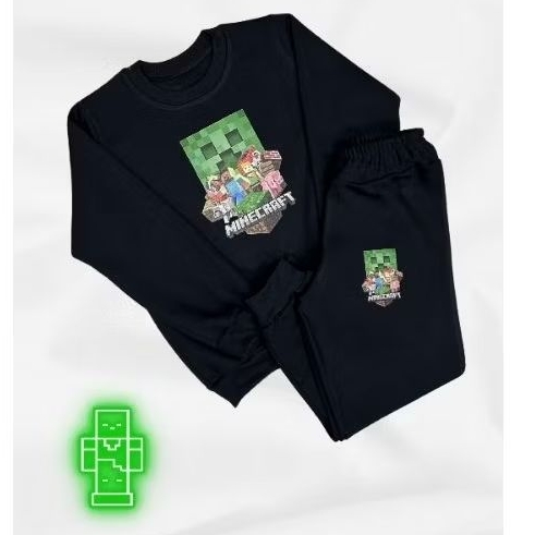 Conjunto de Moletom Flanelado Quentinho  Minecarft Unissex de 01 a 12 anos.
