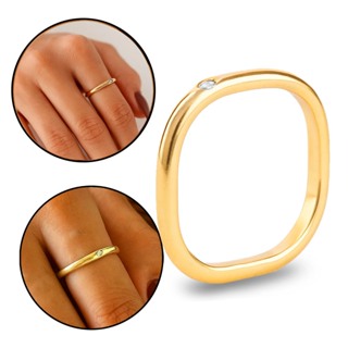 Anel Quadrado Em Moeda Antiga Com Pedra Lateral Dourado em Oferta na Shopee