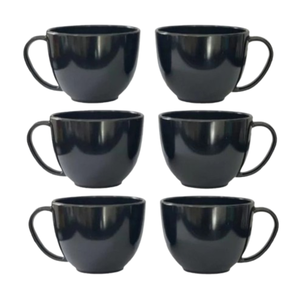 Kit 6 Xícaras Pretas Acrílico 180ml Para Servir Cantinho Café Chá Sobremesa