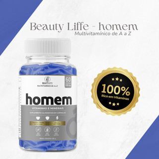 Multivitamínico HOMEM de A a Z + Zinco e Magnésio 60 cps 500mg Beauty Liffe Matéria Prima Importada