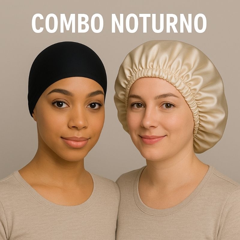 Combo Noturno Touca Nero + Touca de Cetim Antifrizz Cores Sortidas Cabelo