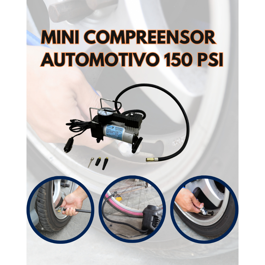 Mini Compressor De Ar Elétrico Portátil Com Manômetro 12V Para Pneu Carro Moto Bike Bola