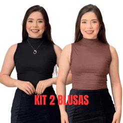 kit 2 Blusa Regatas Femininas Caneladas Gola Alta Conforto e Estilo