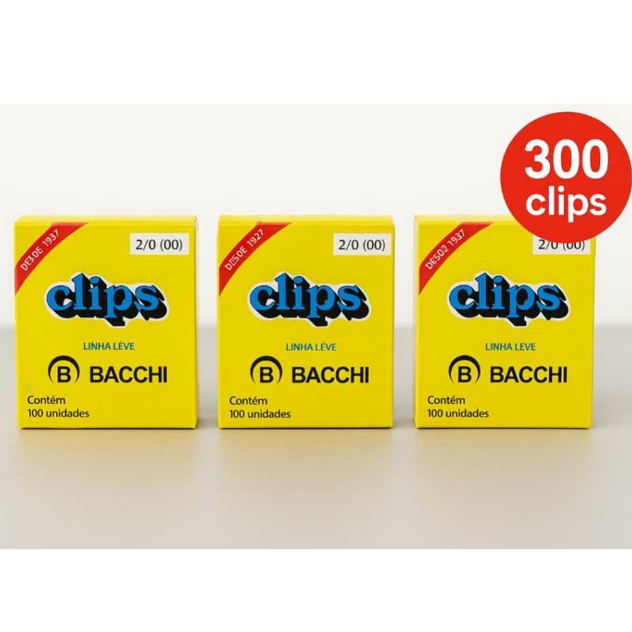 Kit 300 Clips Bacchi 2/0 Linha Leve Caixa 100 Unidades Papelaria Escritório em Oferta na Shopee