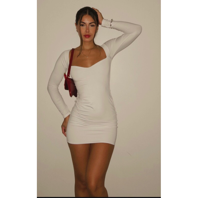 VESTIDO TUBINHO NATASHA MANGA LONGA DECOTE EM CORAÇÃO CURTINHO, SEM BOJO, FORRADO (TECIDO SUPLEX)