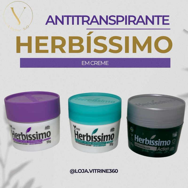 Herbíssimo Antitranspirante em Creme 55g | Desodorante 48h – Lavanda, Neutro ou Action em Oferta na Shopee