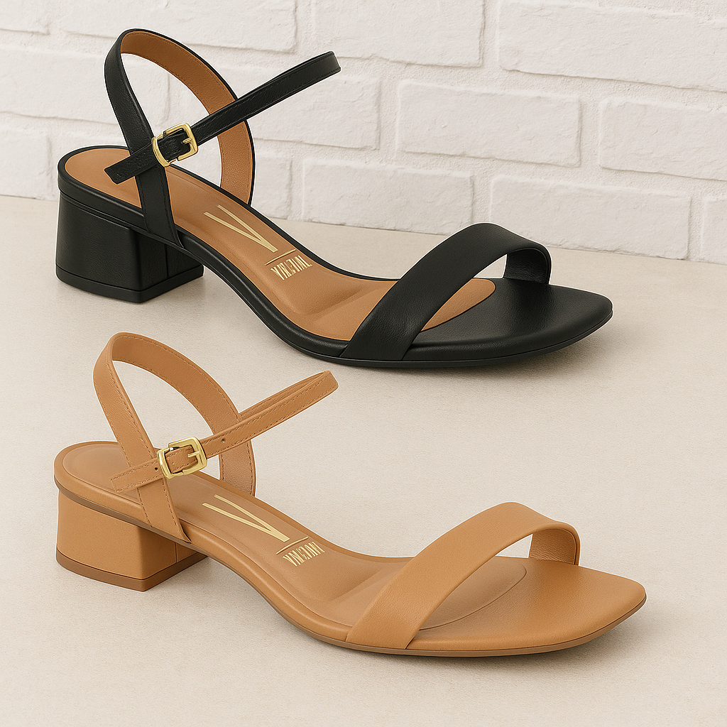 Sandália Vizzano Salto 3cm Bloco Quadrado Baixo Confortável Básica Trabalho Leve Macia Dia 6454.111