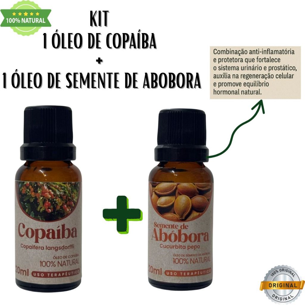kit Óleo vegetal de semente de abobora + Óleo de copaiba 100% natural 20 ml