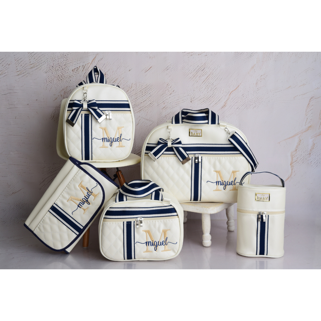 Kit Bolsa Maternidade Luxo 5 Peças Personalizadas com Nome