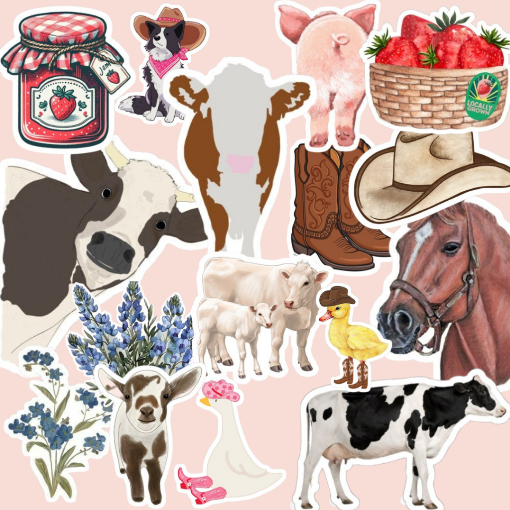 21, ou 41 Stickers / Adesivos Tema Fazenda • Estilo Country Fofo • Para Journal, Planner, iPad em Oferta na Shopee