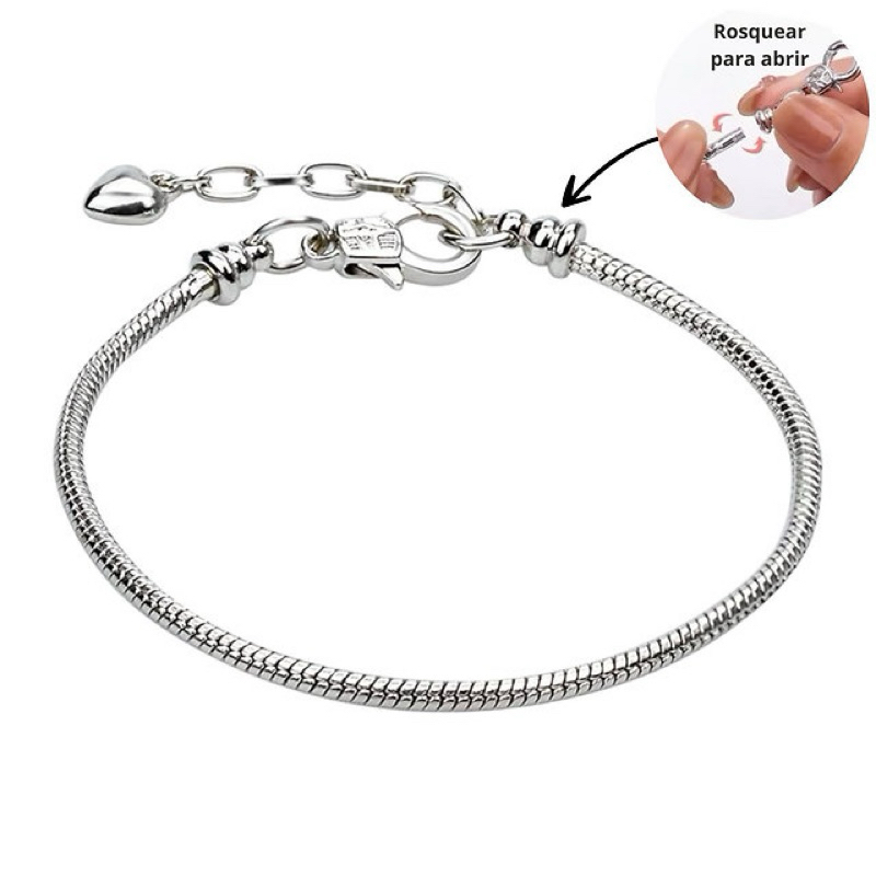 Pulseira de Berloques Maleável Ajustável - Banhada a Prata