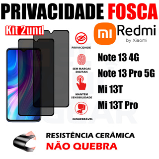 Kit 2 Película Privacidade Fosca Xiaomi Redmi Note 13 4G Pro 5G 13T Pro Cerâmica Não quebra Anti spy em Oferta na Shopee