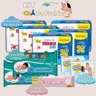 Kit Completo 5 Pacote de Fralda Turma da Mônica + 2 Lenço Umedecido + 2 Sabonete Pompom + 1 Pomada em Oferta na Shopee