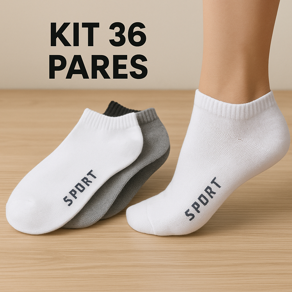 Kit 36 Pares Meia Soquete Masculina e Feminina Cano Curto Confortável, Respirável – 35 ao 46 Premium