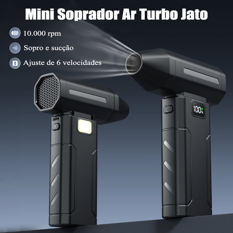Soprador Turbo Portátil 150000 RPM 6 Velocidades Ventilador Potente Luz LED para Exterior