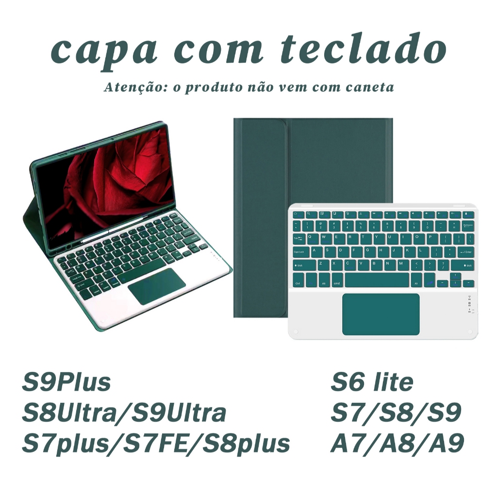 capa com Teclado Touch para Samsung Tab S6lite A7 A8 A9 A11 A11+ S7 S8 S9 S7+ S7FE S8+ S9+ A9+ S8Ultra S9Ultra