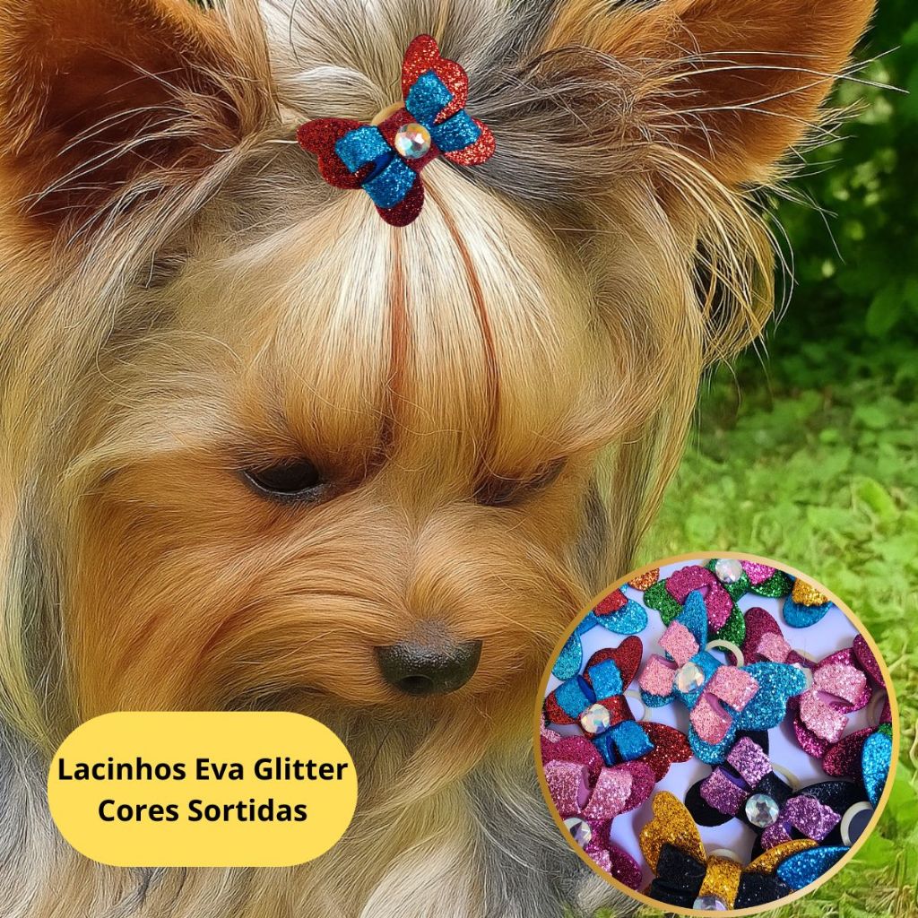 Lacinho Pet Borboleta Eva Glitter Banho e Tosa Petshop Laço Pet Pelo Longo