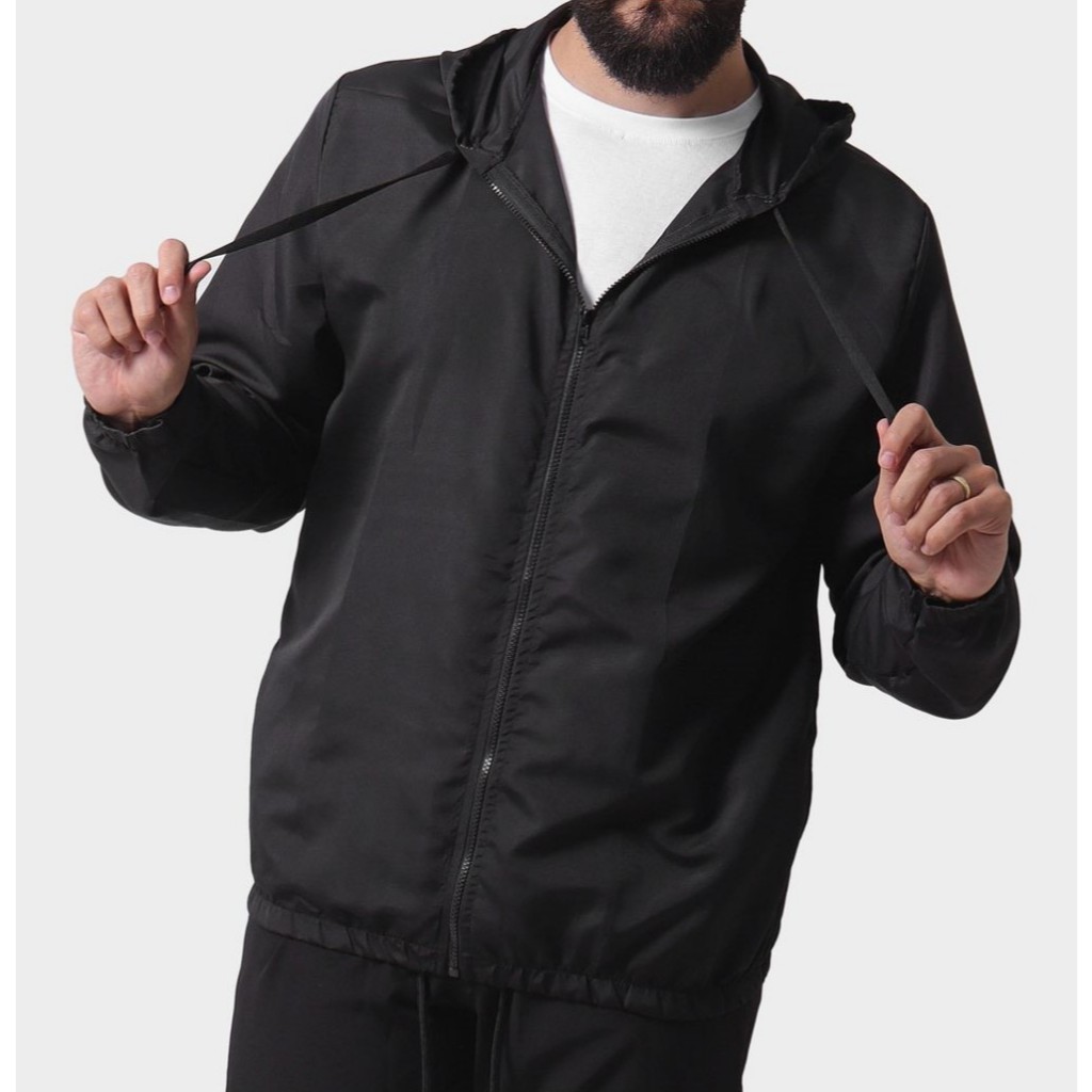 Corta Vento Jaqueta Masculino Lisa com Capuz e Bolso e ziper