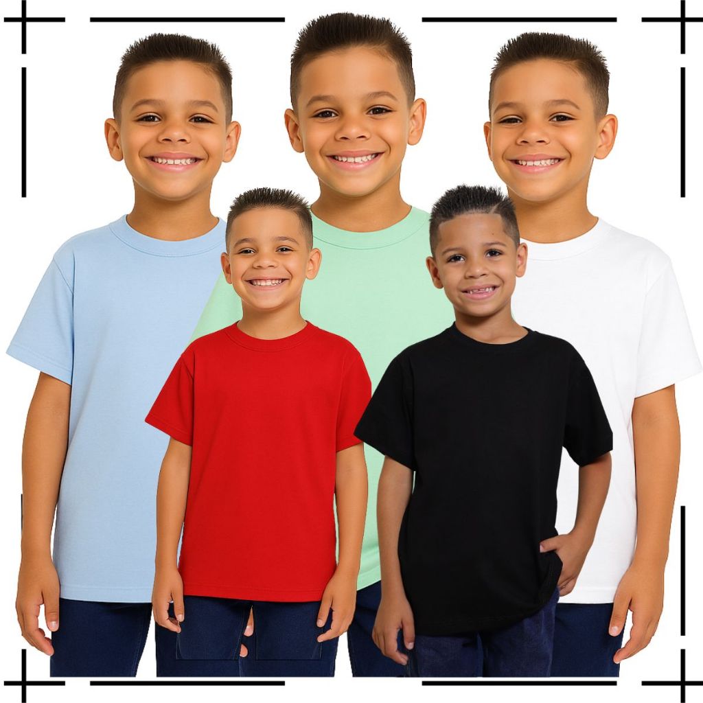Kit 5 Camiseta Infantil Juvenil Menino Menina Blusa Juvenil infantil básica manga curta 100% algodão