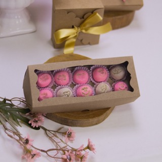 10 Embalagens Caixas para 10 doces, Brigadeiros e Bombons - Kraft- Com visor em Oferta na Shopee